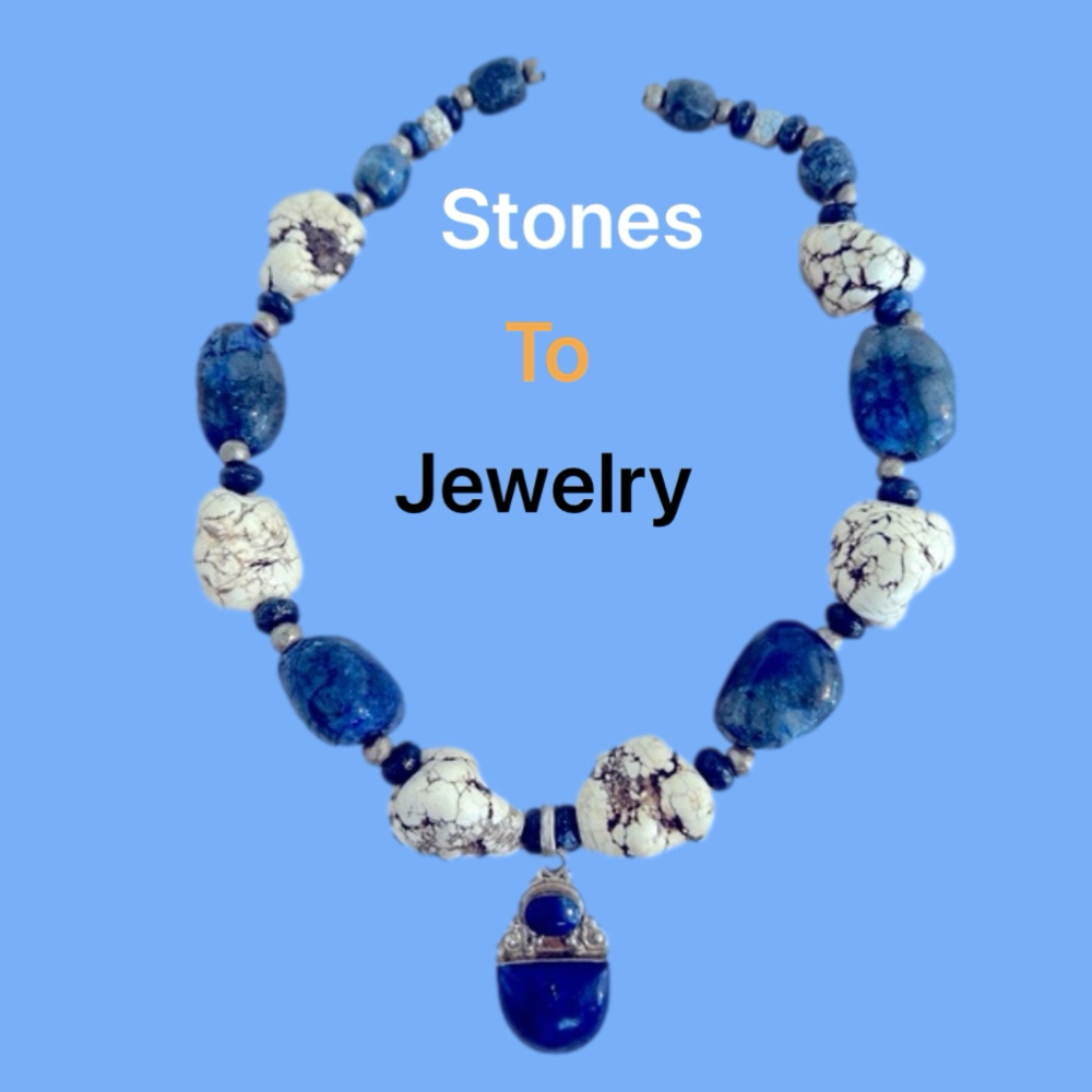 Unique 20” Necklace Lapis Lazuli & 925 Silver pendant, Magnasite & Sodalite